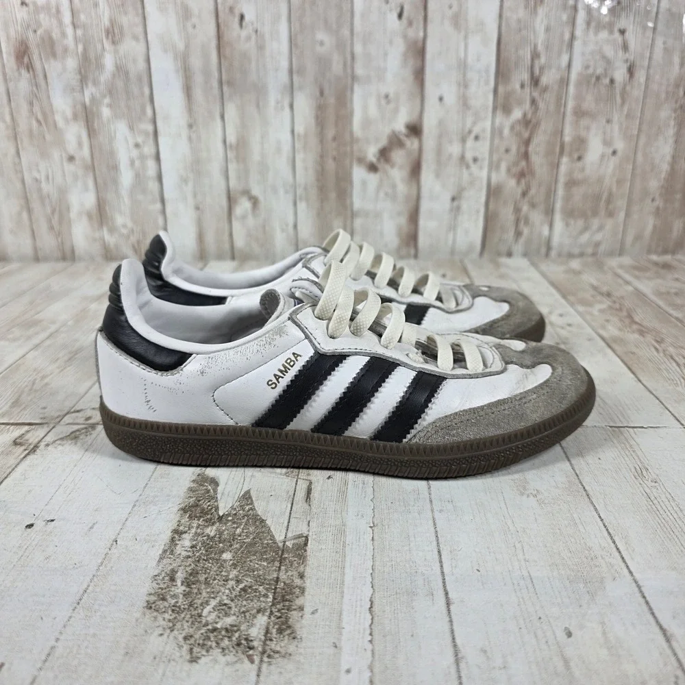 Adidas Samba OG Kids White Black Gum Leather Sneakers Size 1 US 13.5K UK 32 EU